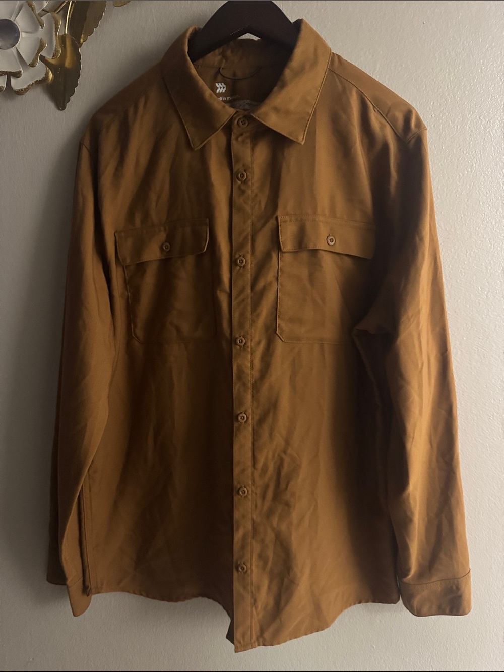 all in motion Men's Chest-Pocket Lightweight Shirt Jacket in Caramel Brown